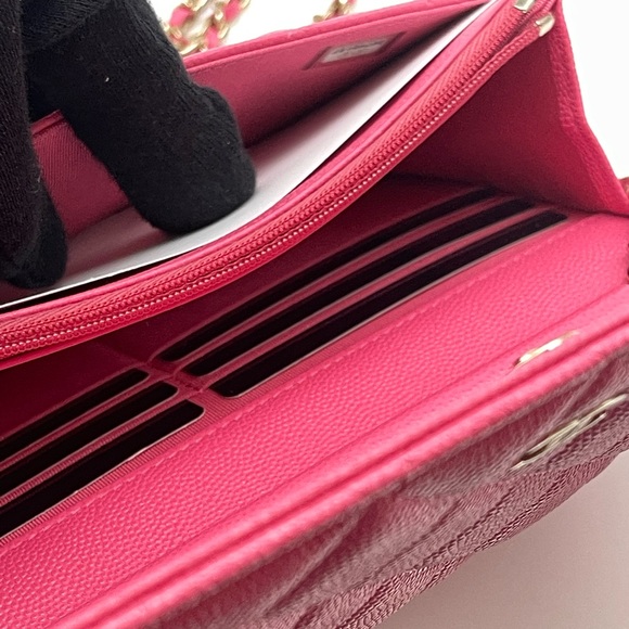 New CHANEL Classic Fuschia Pink Caviar Leather WOC Wallet On Chain Dust Bag Box - Picture 10 of 11